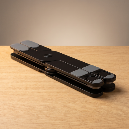 The Pivot folded flat into a slim aluminium travel bar